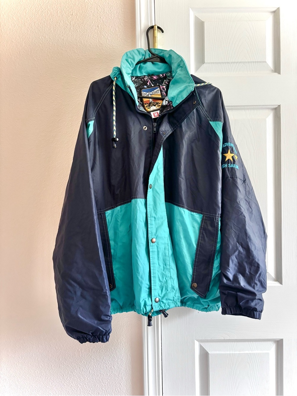 Vintage 90s Coast to Coast Windbreaker Jacket UK Sailing Logo Retro Hood M